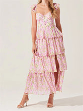 Aiertu - Elegant Off-Shoulder Maxi Dress with Delicate Floral Print and Flowy Ruffled Layers Perfect for Spring and Summer Events Aiertu