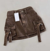 Aiertu - Streetwear Brown Mini Skir Vintage Goth Fashion Y2K Skirt Harajuku Multiple Pockets Casual Versatile Sexy Denim Skirts for Women Aiertu