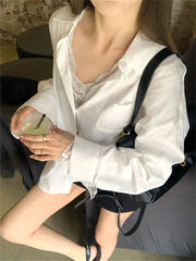 Aiertu - Fashion New Solid White Shirts With Lace Bottoming Tees Summer Women Gentle New 2026 Office Lady Daily Loose Mujer Slim Aiertu
