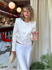 Aiertu - Elegant Round Neck Single Breasted Fashion Long Sleeved Jacket Women Solid Casual Small Outerwear 2026 Autumn New Ladies Coat Aiertu