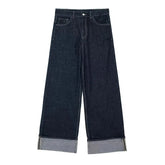 Aiertu - Autumn Winter Elegant Women Loose Jeans Pockets With Zipper Trim Solid Color Pant Vintage Chic Female Outfits Aiertu