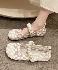Aiertu Blue Walking Sandals Women Tulle Embroidery Buckle Strap Splicing Aiertu