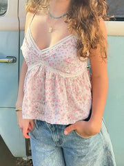 Aiertu - Sweet Floral Lace Trim Camis Tops Holiday Casual Deep V-Neck Sleeveless Tank Tops Women 2025 Summer Fashion Streetwear Aiertu
