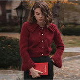 Aiertu - Fall Outfits 2026 Vintage Doll Collar Cardigans Women Casual Single Breasted Long Flare Sleeve Sweaters 2026 Autumn New Female Fashion Knitwear Aiertu