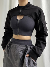 Aiertu - summer inspo Zip Up Stand Collar Long Sleeve Black Cropped Jackets Women Pocket Safari Style Streetwear Aiertu
