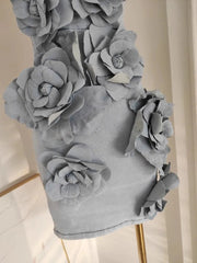 Aiertu - French Elegant Solid 3D Appliques Flower Patchwork Slimming Dress For Women Slash Neck Sleeveless Tunic Vestidos Female Clothing Aiertu