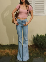 Aiertu Denim Pockets Flare Jeans shopify