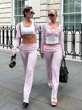 Aiertu - Autumn New Hooded Two Piece Sets Women Pant Suit Pink Long Sleeve Zipper Top Long Pant Female Casual Slim Pant Sets Aiertu