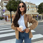 Aiertu - Women's Vintage Solid Jacket Loose O Neck Zipper Pocket Long Sleeve Female Coat Autumn Lady Office All-match Outwear New Aiertu