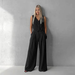 Aiertu - Summer 2026 Causal Fashion Pants Suits Solid Street Two Piece Pants Sets Casual Blazers Vest Pleated Pants Women Set Outfits Aiertu