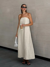 Aiertu - Summer New Cotton Linen Strapless Dress Women's Vacation Style Off Shoulder Dress Fashion Female Backless Long Skirt Aiertu
