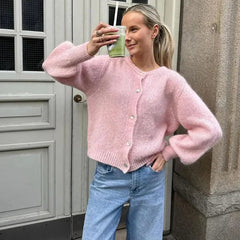 Aiertu - Loose Knitted Single Breasted Cardigans Women Casual O-neck Long Sleeve Solid Sweater 2026 Autumn New Female Chic Tops Knitwear Aiertu