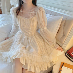 Aiertu Lolita Kawaii Dress Women Casual Long Sleeve Vintage Y2k Mini Dress Female Japanese Style One Piece Dress Korean Autumn Aiertu