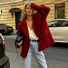 Aiertu - Loose Solid Blazer Coats Women Casual Lapel Long Sleeve Single Button Pockets Jacket 2026 Autumn New Office Lady Tops Streetwear Aiertu