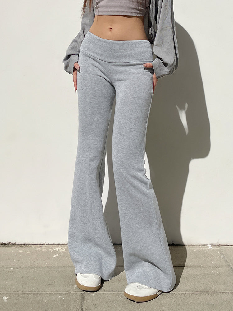 Aiertu - summer inspo Hot Gray Slim Low Waist Casual Sweatpants For Women Black Solid Simple Basic Flared Pants Sports Jogging Trousers Aiertu