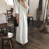 Aiertu - 2026 New Spring 100% Cotton Dress for Women Solid Long Sleeve Drawstring Office Lady Elegant Maxi Dress Aiertu