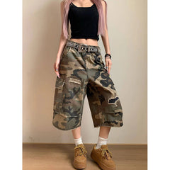 Aiertu American Retro High Waist Camouflage Jeans Women Pockets Hip-hop Shorts 2025 Summer Casual Y2K Grunge Street Washed Denim Shorts Aiertu