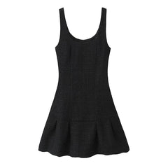 Aiertu - French Style Vintage Spring Tweed Tank Dress For Women Elegant Square Neck Sleeveless A-line Mini Dresses Party Robe Aiertu