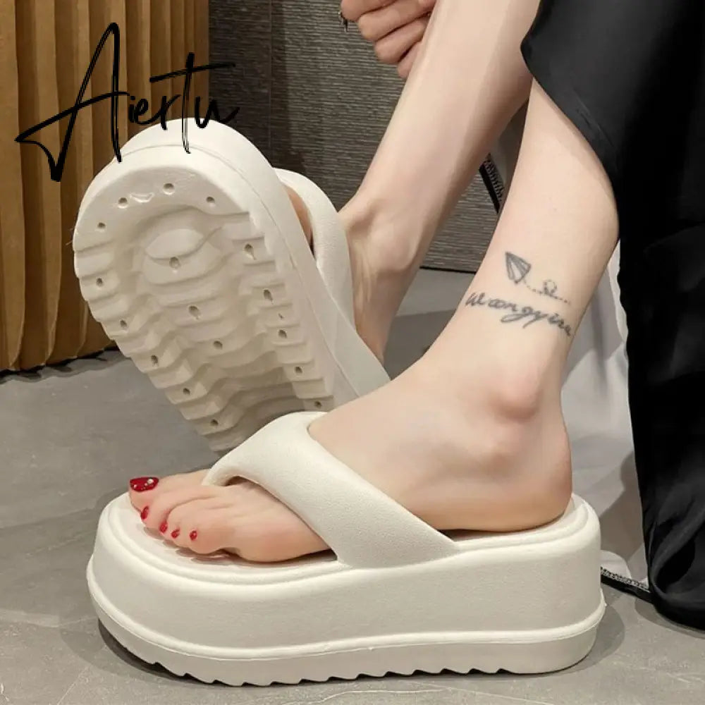 7cm Thick Women Flip Flops New Split Toe Muffin Platform Slippers High Summer Flat Slippers Casual EVA Sole Thick Slippers Aiertu