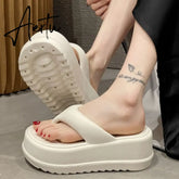 7cm Thick Women Flip Flops New Split Toe Muffin Platform Slippers High Summer Flat Slippers Casual EVA Sole Thick Slippers Aiertu
