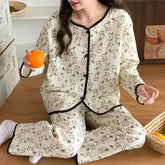 Aiertu - Autumn And Winter Air Sandwich Cotton Pajamas Women Cardigan Long Sleeve Trousers New Cartoon Sketch Rabbit Cute Homewear Sets Aiertu