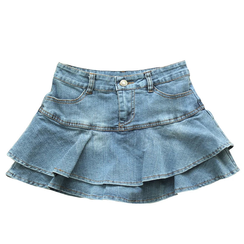 Aiertu summer inspo Ruffle Pleated Shorts Skirts Women Summer Low Waist A Line Y2K Denim Skirt Mini Short Jeans Skirts Outdoor Sex Skirt Woman Aiertu