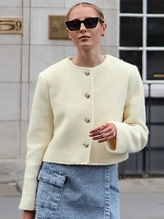 Aiertu - layered look inspo Casual Jackets Women Slim Round Neck Single Breasted Long Sleeves Coats Female Autumn Winter Fashion Solid Outwears Lady Aiertu