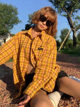 Aiertu - Vintage Plaid Shirt Women Oversize Streetwear Y2k Blouses Harajuku Loose Casual Korean Fashion Long Sleeve Tops Aiertu