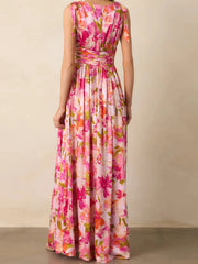 Aiertu - Elegant Maxi Dress with Boho Floral Print Stylish V-Neckline and Chic Tie-Up Shoulder Detail Perfect for Summer Casual Wear Aiertu