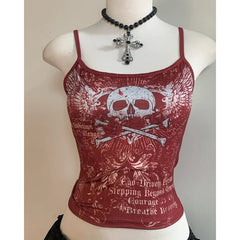 Aiertu - American sexy cotton skull Gothic printed suspender T-shirt for women 2025 summer new aesthetic niche simple hip-hop vintage top Aiertu