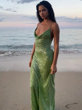 Aiertu - Sexy Deep V-neck Sequin Dress Women Sling Sleeveless Backless Slim Hip Package Long Dresses Female 2025 Spring Summer Lady Gown Aiertu