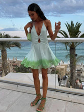 Aiertu - Fall Outfits 2026 Sexy Gradient Contrast Ruffles Halter Mini Dress Fashion Women Off Shoulder Backless Sleeveless Vestidos Chic Lady Party Gowns Aiertu