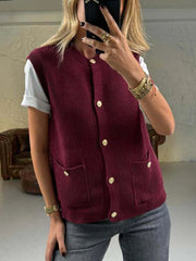 Aiertu - Pocket Solid Cardigan Vest Women O Neck Single Breasted Sleeveless Knit Waistcoat 2025 New Simple Casual Fashion Sweater Jacket Aiertu