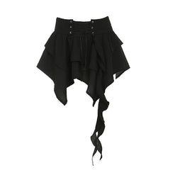 Aiertu - Gothic Style Irregular Black Short Skirt Y2K Fashion Lace-up Layered Skirt Girly Chic Streetwear Cute Outfits Summer Aiertu