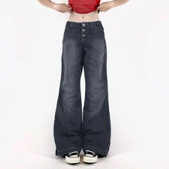 Aiertu - Y2K Women Buttons Mid-rise Jeans Harajuku Korean Fashion Straight Pants Vintage 2000s Denim Trousers Lady Streetwear Aiertu