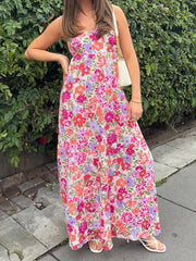Aiertu - Elegant Off-Shoulder Maxi Dress with Boho Floral Print and Lace-Up Back Detail for Summer Wedding Party or Vacation Beachwear Aiertu