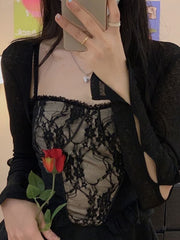 Aiertu Summer Black Chic Dress Women Lace Patchwork Sexy Party Mini Dresses Female Designer Korean Fashion Fluffy Elegant Dresses 2025 Aiertu