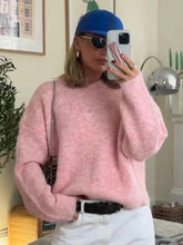 Aiertu - Elegant Knit Solid Women Pullover Loose Full Sleeve O Neck Female Sweater 2024 Autumn Fashion Pink All Match Lady Knitwear Aiertu