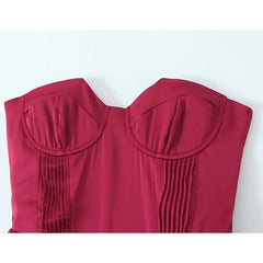 Aiertu - Sexy Elegant Women Wine Red Strapless Dress Fit And Flare Evening Party Dresses Christmas Robe Aiertu