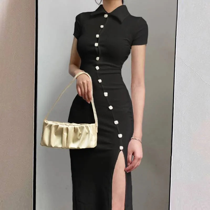 Aiertu - Split Improved Mid-length Tide Cheongsam Dress Aiertu