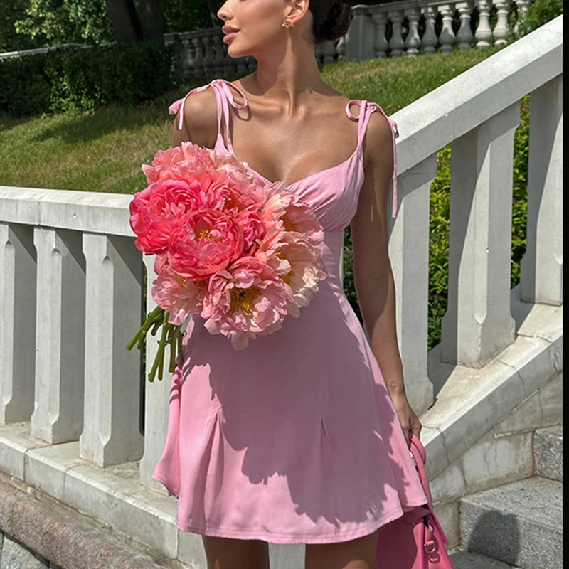 Aiertu - Spaghetti Strap Sexy Backless Bandage Mini Dress Summer Holiday Women Dresses Party Club Elegant Dress Sundress Female Aiertu