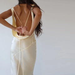 Aiertu - Spaghetti Strap Slash Neck Apricot Sleeveless Backless Maxi Hip Dress Elegant Summer Y2K Street Trendsetter Vestidos Aiertu