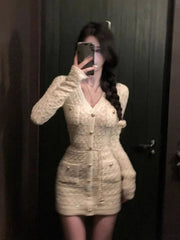 Aiertu DRESS TO IMPRESS French Elegant Slim Knitted Dress Short Party One Piece Dress Korean Fashion Winter Sexy Bodycon Y2k Mini Dress Woman Chic Aiertu