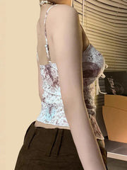 Aiertu -Vintage Oil Painting Print Lace Tank Top aiertu