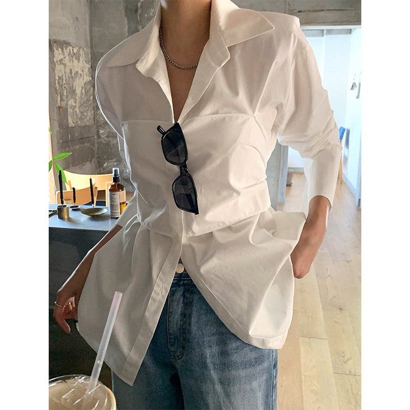 Aiertu Elegant White Shirts Women Fashion Streetwear Bow Bandage Blouses Office Ladies Korean Patchwork Long Sleeve Casual Tops Aiertu