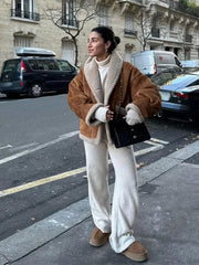Aiertu - Fashion Warm Women Lamb Wool Jackets Casual Lapel Single Breasted Thickened Pocket Coats 2026 Autumn Winter New Lady Outerwear Aiertu