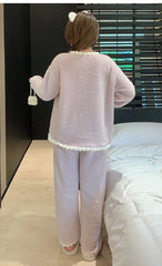 Aiertu - Pajama Sets Women Nightwear Stylish Cozy Ins Ladies Sweet Popular Winter Warm Sleepwear Lounge Simple Lovely Harajuku Patchwork Aiertu
