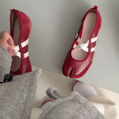 Aiertu - Split-Toe Casual Ballet Flats Shoes Women Pu Leather Cross Band Mary Janes Shoes Spring Autumn Streetwear Elegant Loafers New Aiertu