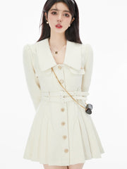 Aiertu France Vintage Party Mini Dresses Women Korean Style Elegant Pleated Dress Female Warm Sweet Retro Dress Coat Autumn Winter Aiertu