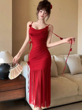 Aiertu - Sexy Spaghetti Strap Womens Dresses French Elegant Swinging Collar Birthday Party Midi Dress Female Slim Waist Vestidos Mujer Aiertu